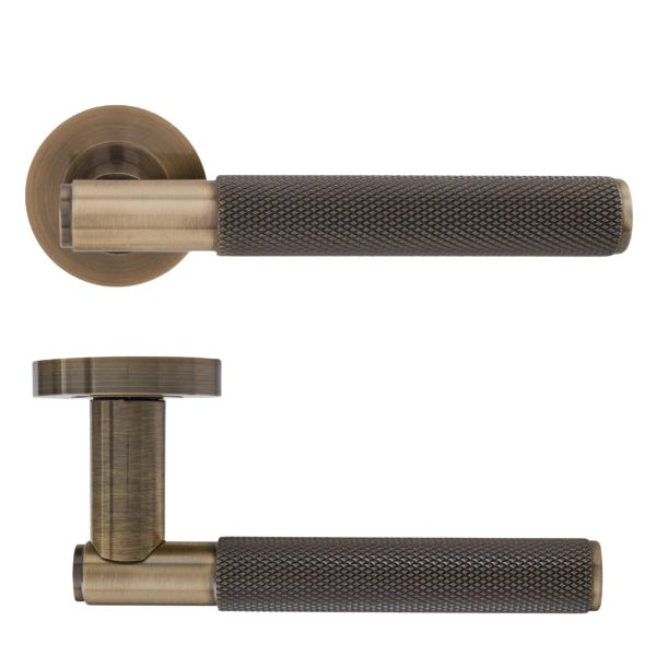 KNURLED LEVER ON ROSE - A.BRZ (ANTIQUE BRONZE) DOOR HANDLE